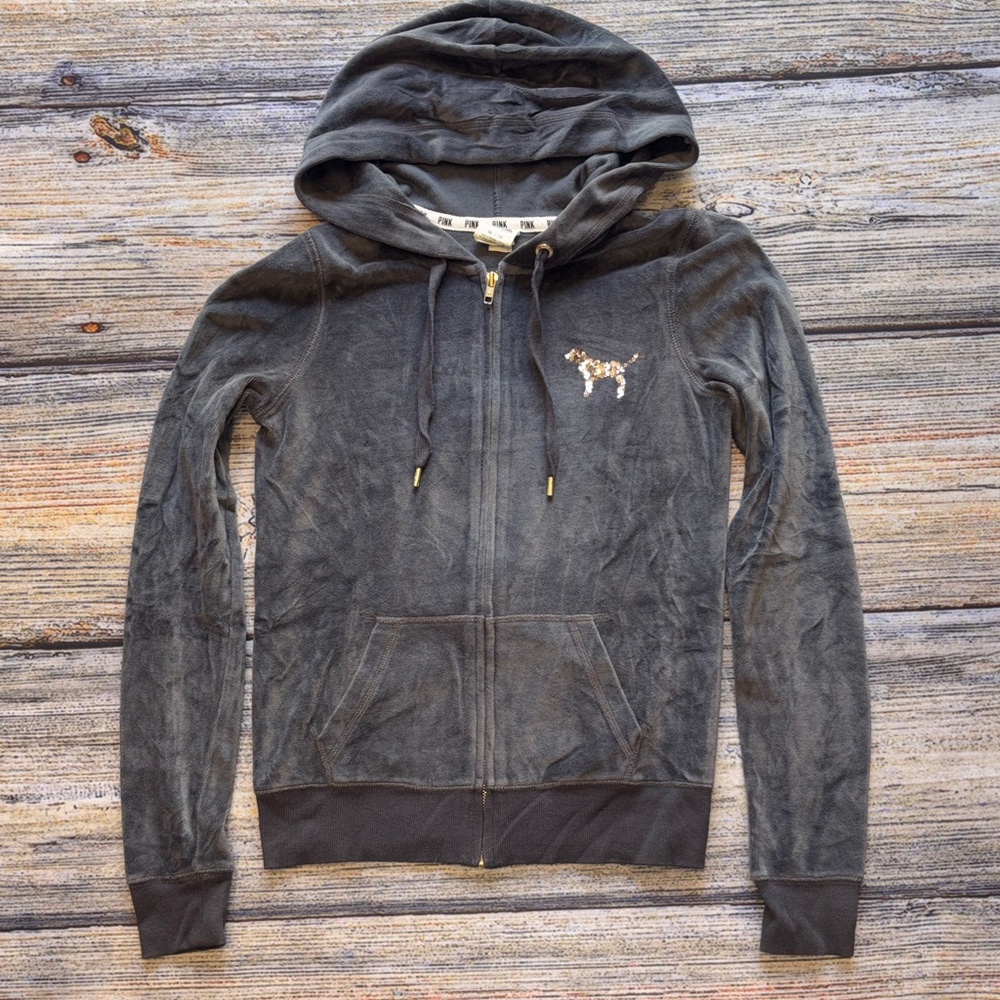 Victoria's Secret Pink Velvet Gray Hoodie